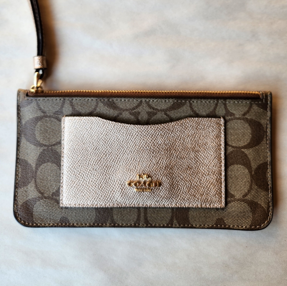 Coach Zip Top Wallet In Signature Canvas - Picture 3 of 9